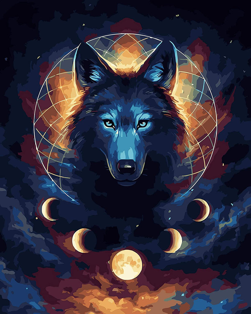 Lobo en Cielo y Fases de la Luna Pintar por Números