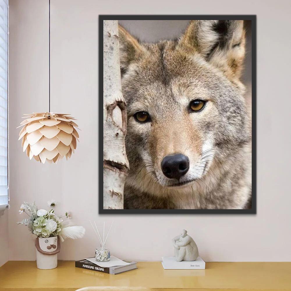 Lobo Lindo al Lado de Árbol Pintar por Números