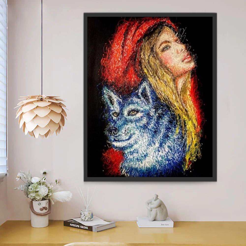 Lobo y Mujer con Pelo Dorado Pintar por Números
