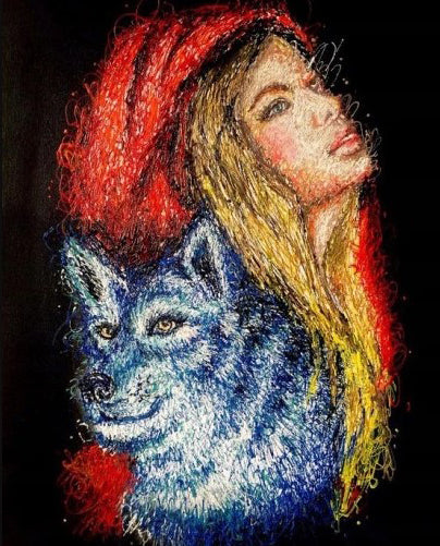 Lobo y Mujer con Pelo Dorado Pintar por Números