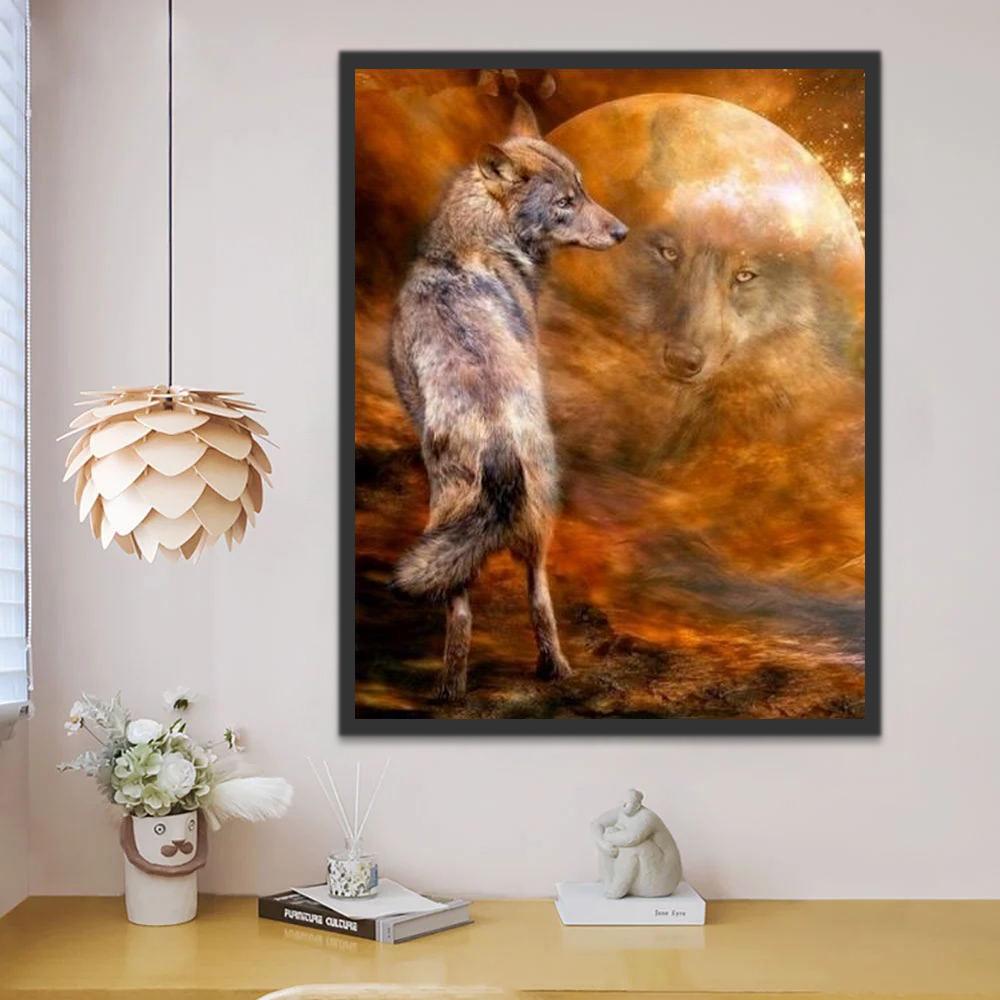 Lobo y Su Reflejo en la Luna Llena Pintar por Números