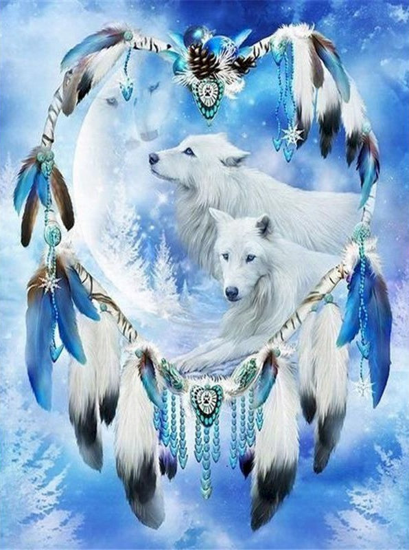 Lobos Blancos y Corazón de Plumas en Invierno Pintar por Números