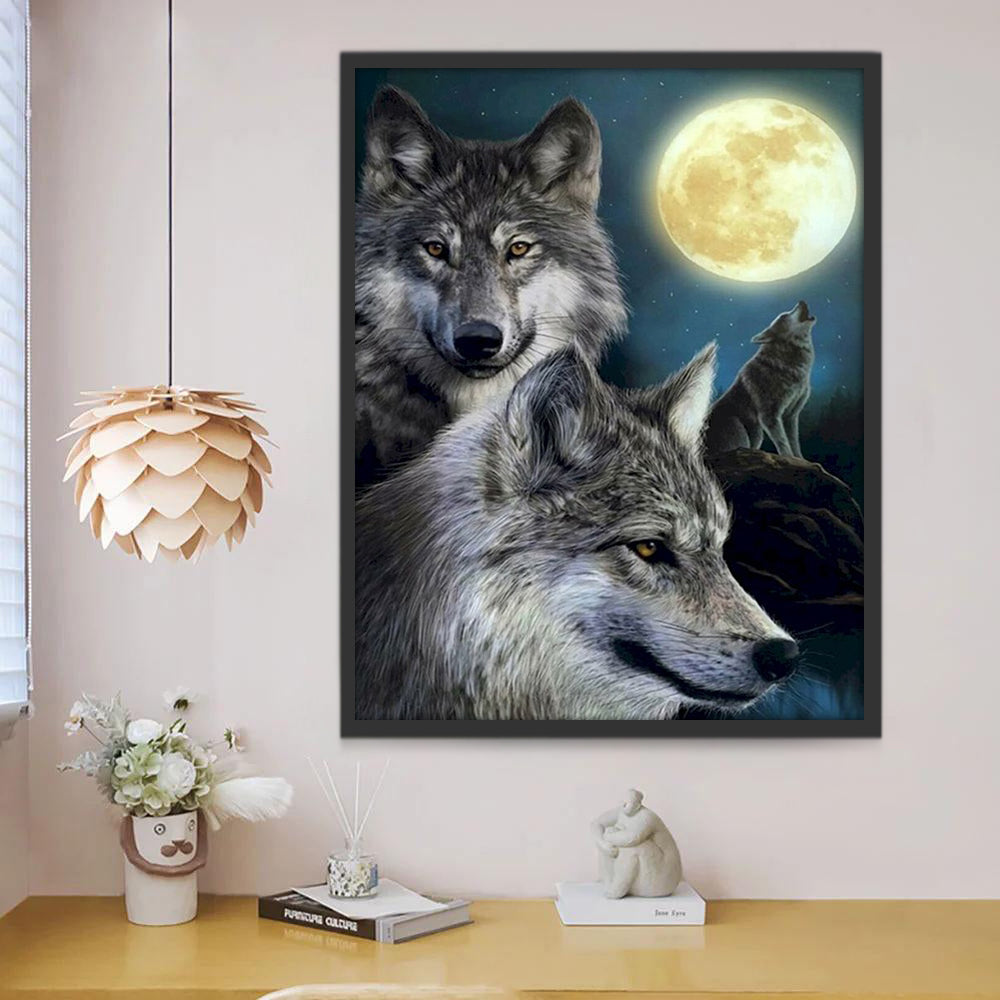 Lobos con Luna Llena Dorada Pintar por Números