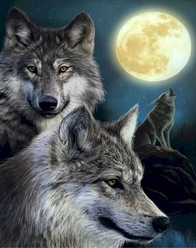 Lobos con Luna Llena Dorada Pintar por Números