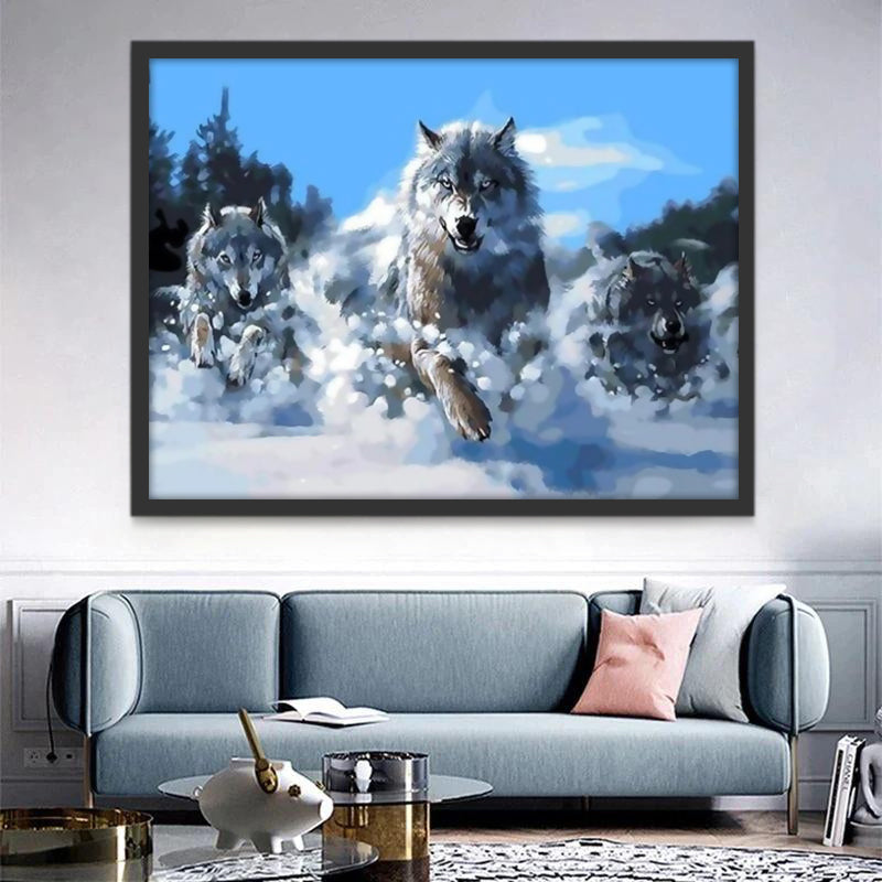 Lobos Corriendo en la Nieve Pintar por Números