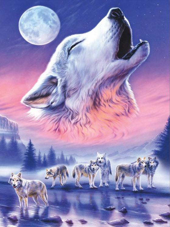 Lobos en Arroyo de Bosque Nevado y en el Cielo Pintar por Números