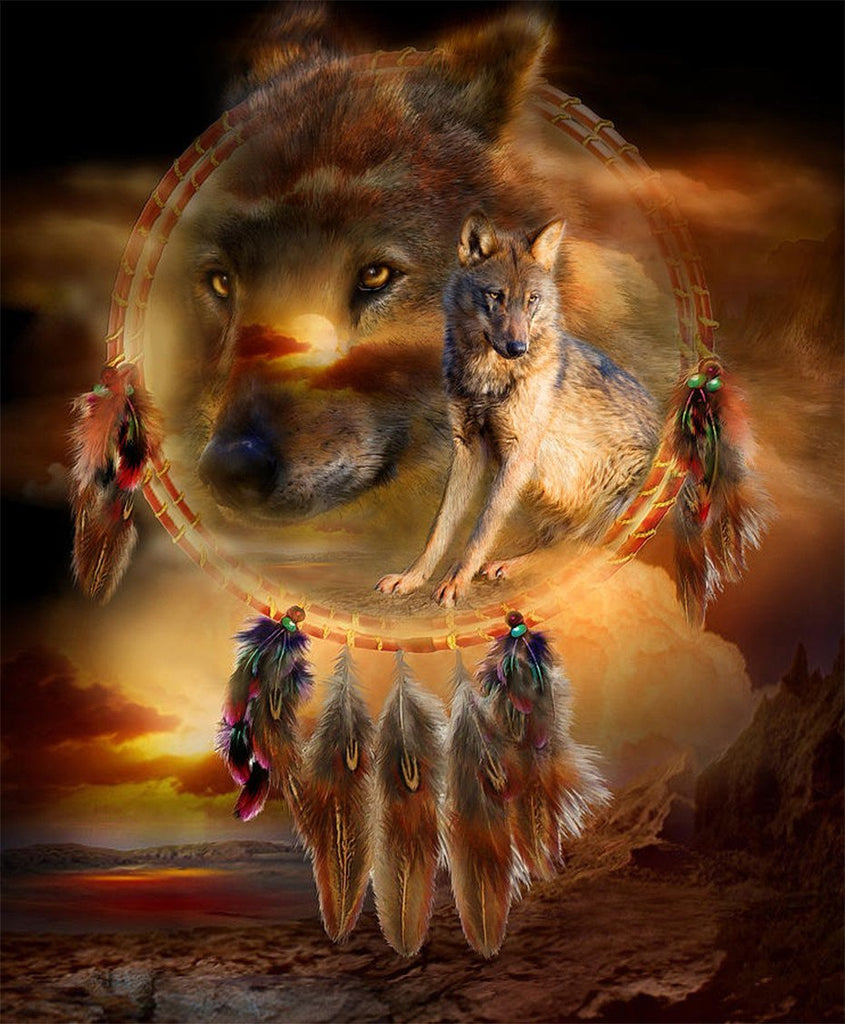 Lobos en Atrapasueños en Lugar Desértico Pintar por Números