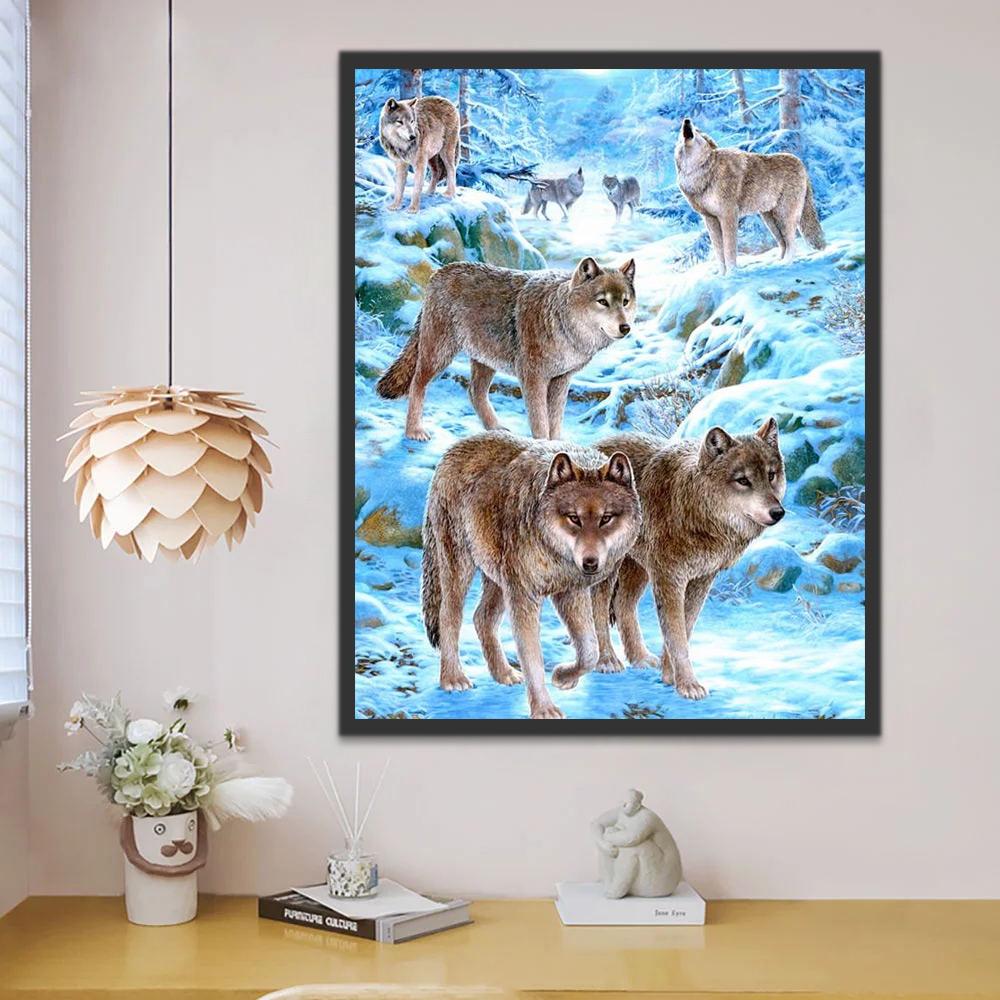 Lobos en Bosque de Invierno Pintar por Números