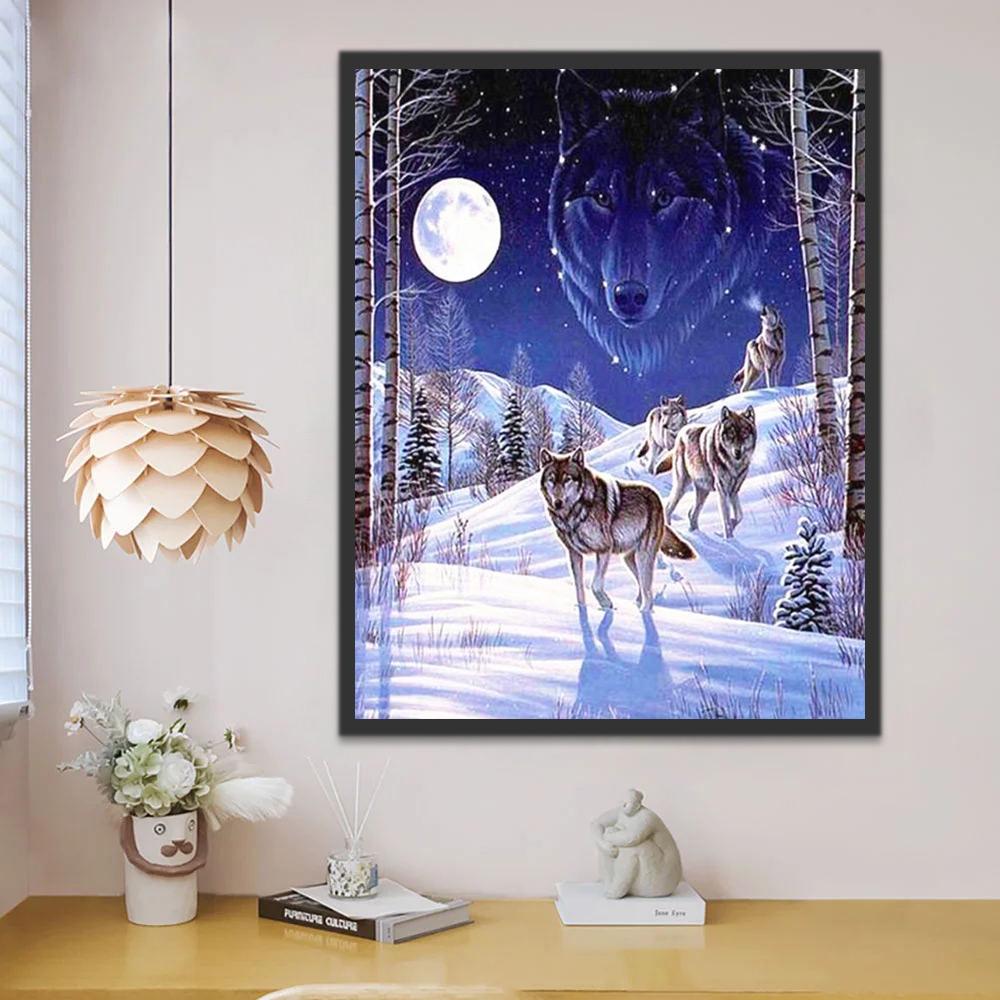 Lobos en la Nieve y Constelación de Lobo Pintar por Números