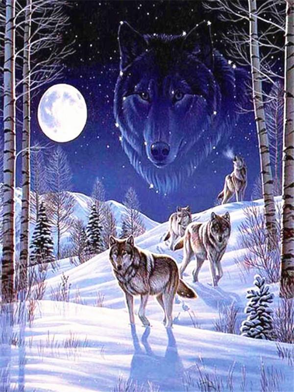 Lobos en la Nieve y Constelación de Lobo Pintar por Números