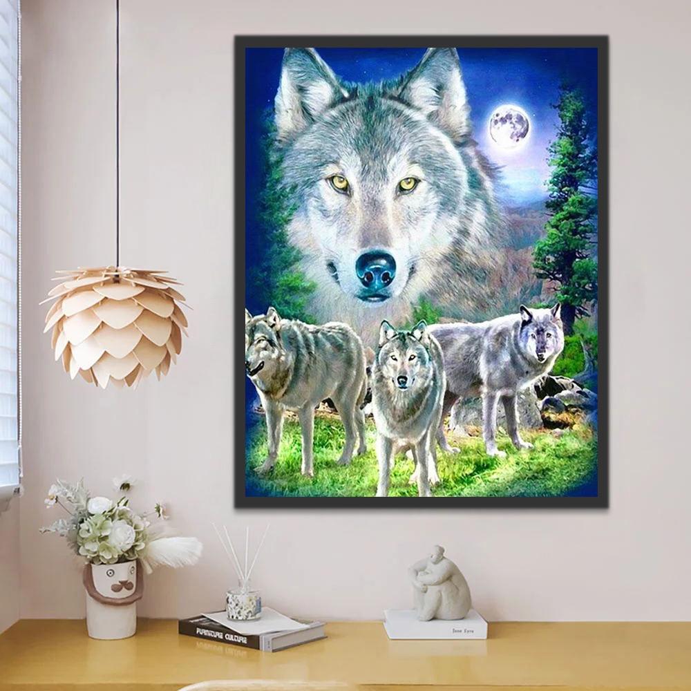Lobos sobre Césped Verde y en el Cielo Pintar por Números