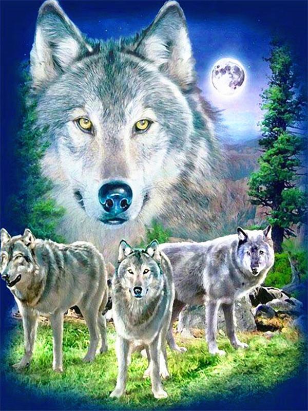 Lobos sobre Césped Verde y en el Cielo Pintar por Números