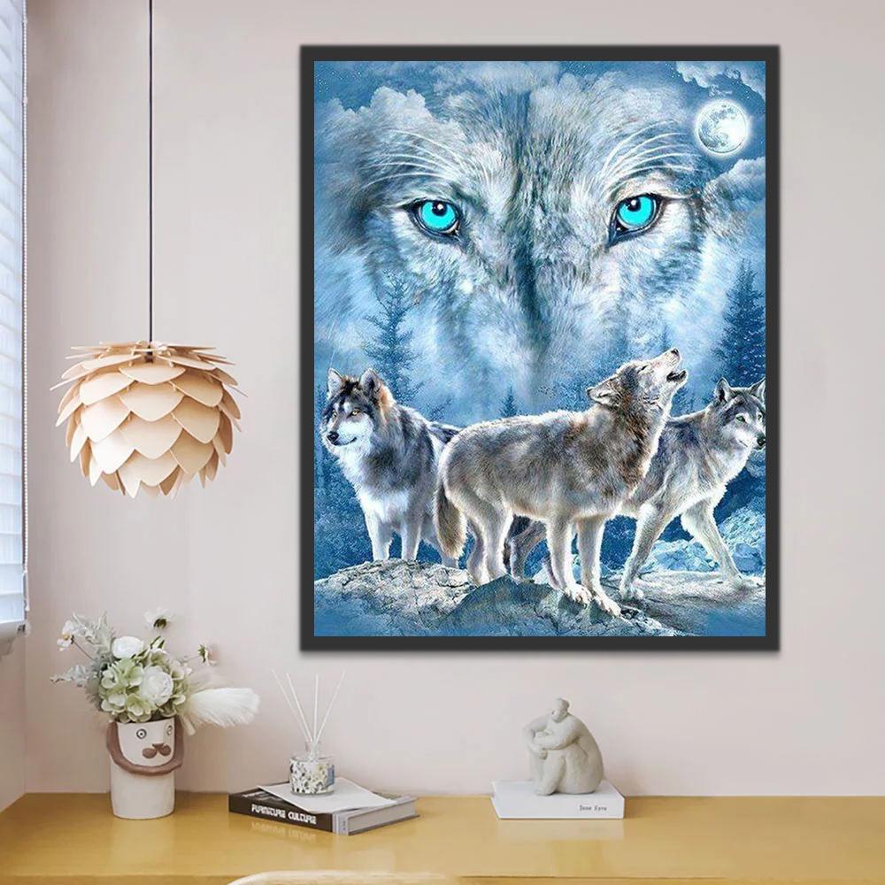 Lobos sobre Roca en Bosque Nevado Pintar por Números