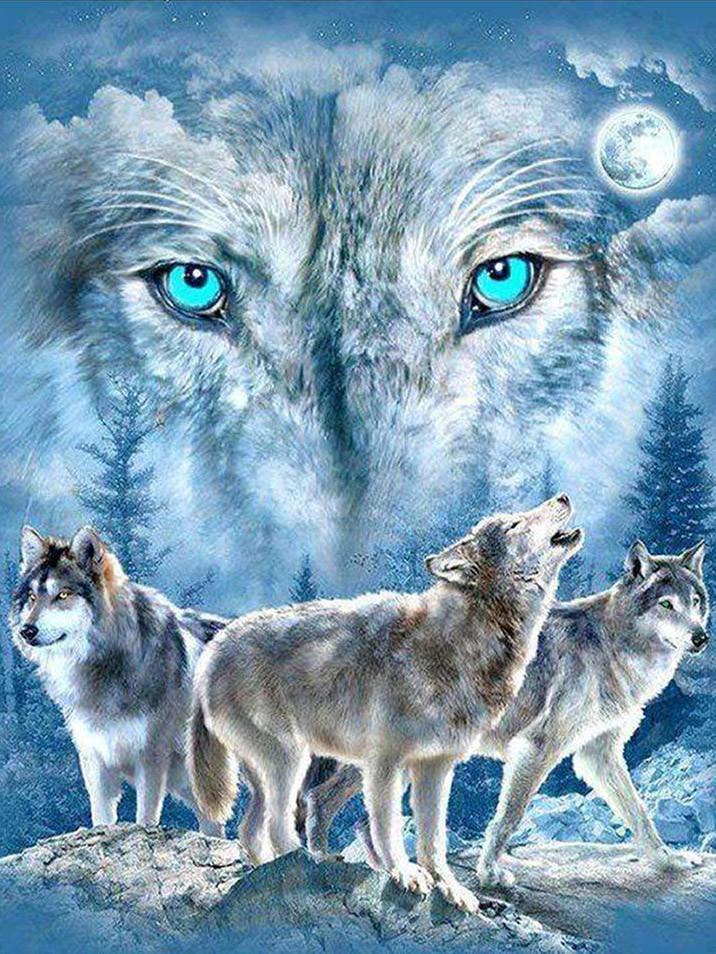 Lobos sobre Roca en Bosque Nevado Pintar por Números