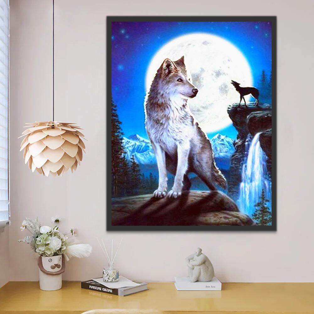 Lobos sobre Roca y Precipicio en la Noche Pintar por Números