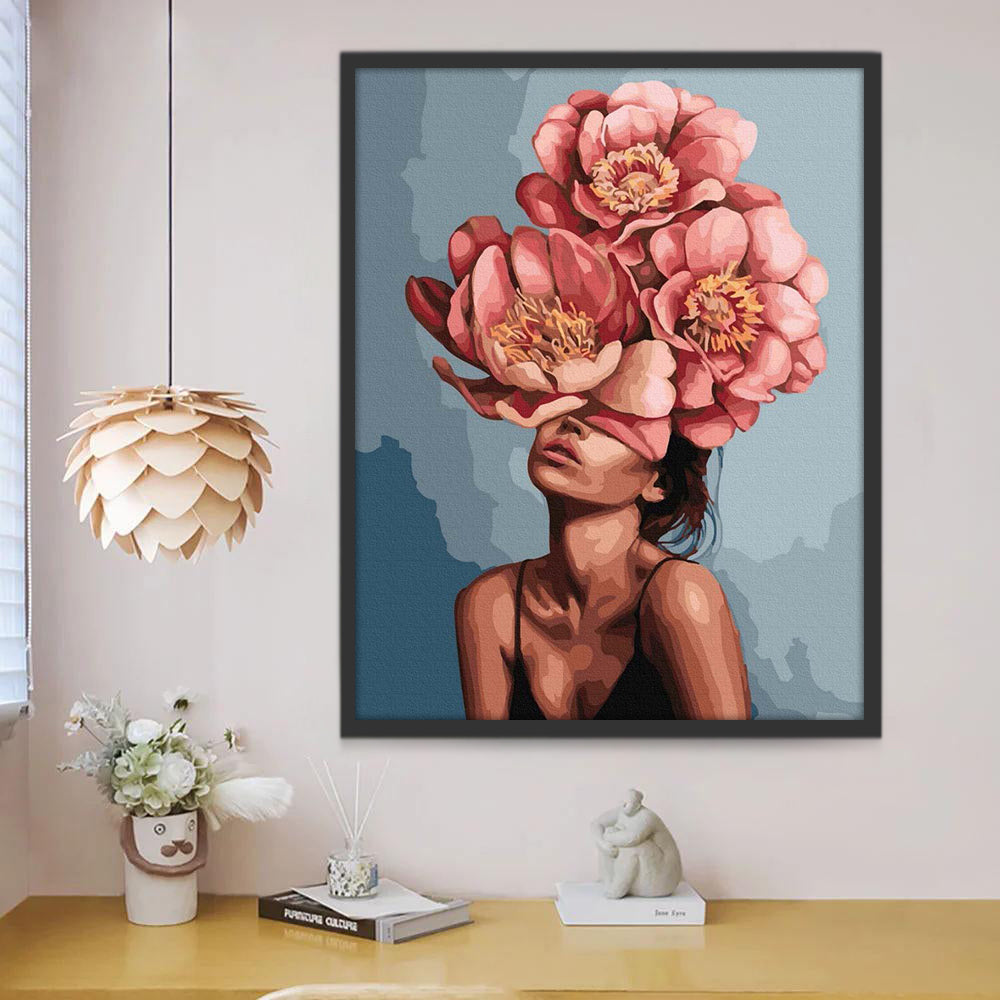 Los Ojos de Mujer Cubiertos de Peonías Rosadas Pintar por Números