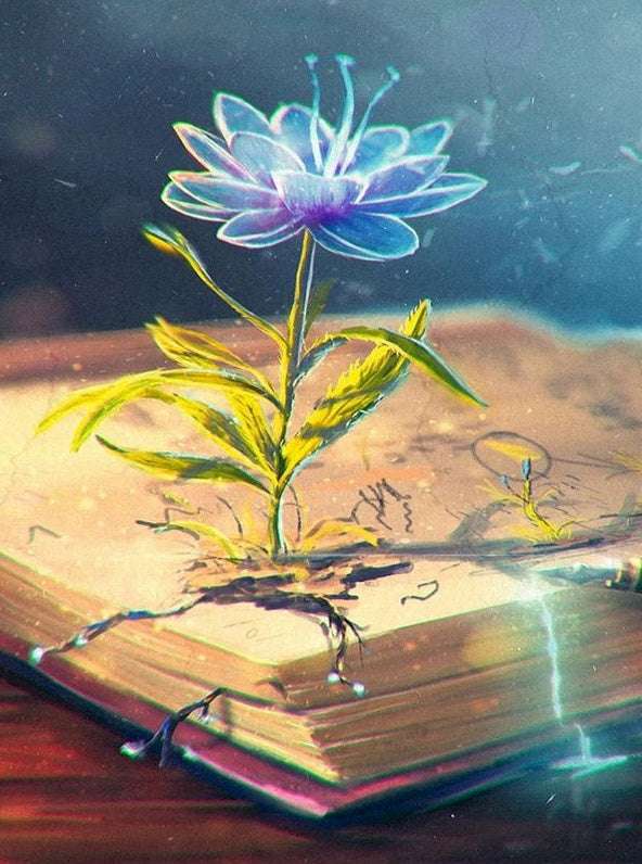 Loto Mágico Azul Crecido en un Libro Antiguo Pintar por Números