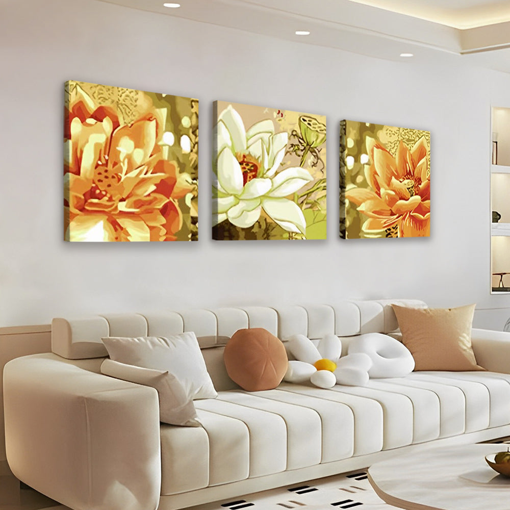 Lotos de Color Dorado y Blanco 3 Partes Pintar por Números