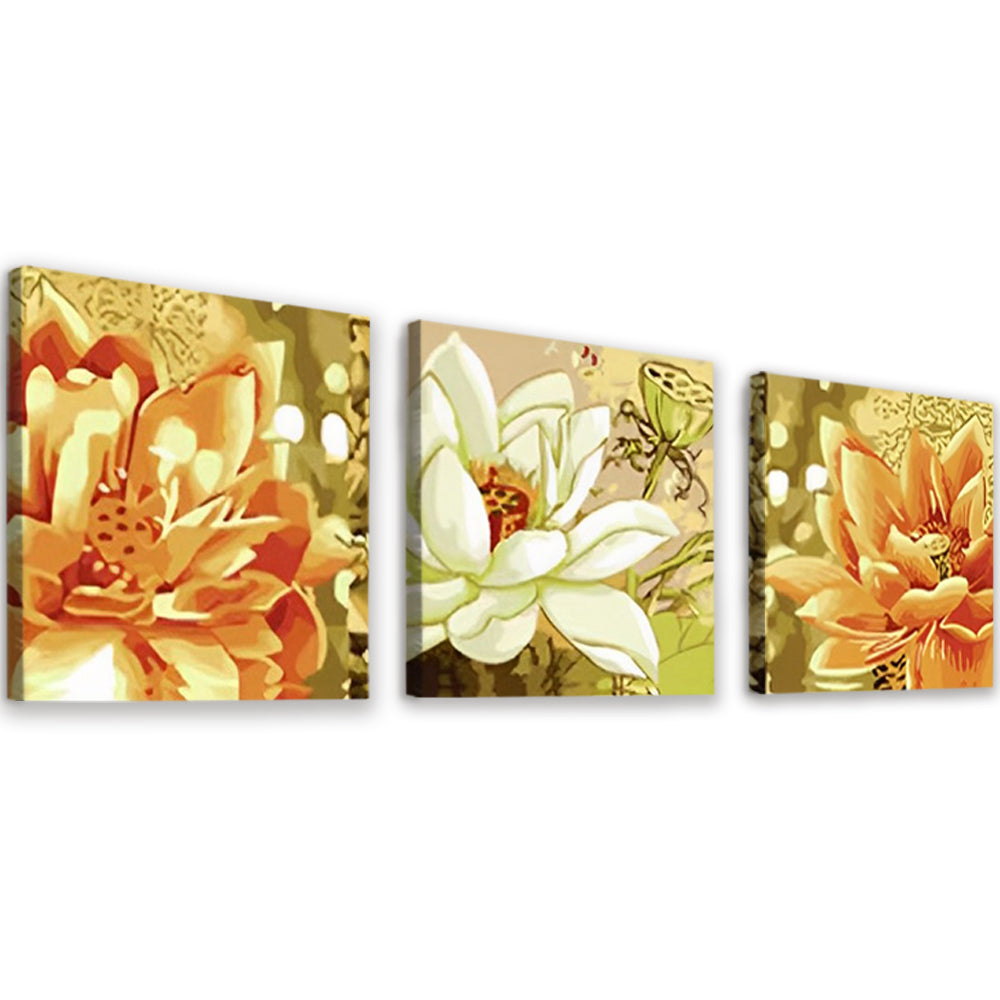 Lotos de Color Dorado y Blanco 3 Partes Pintar por Números