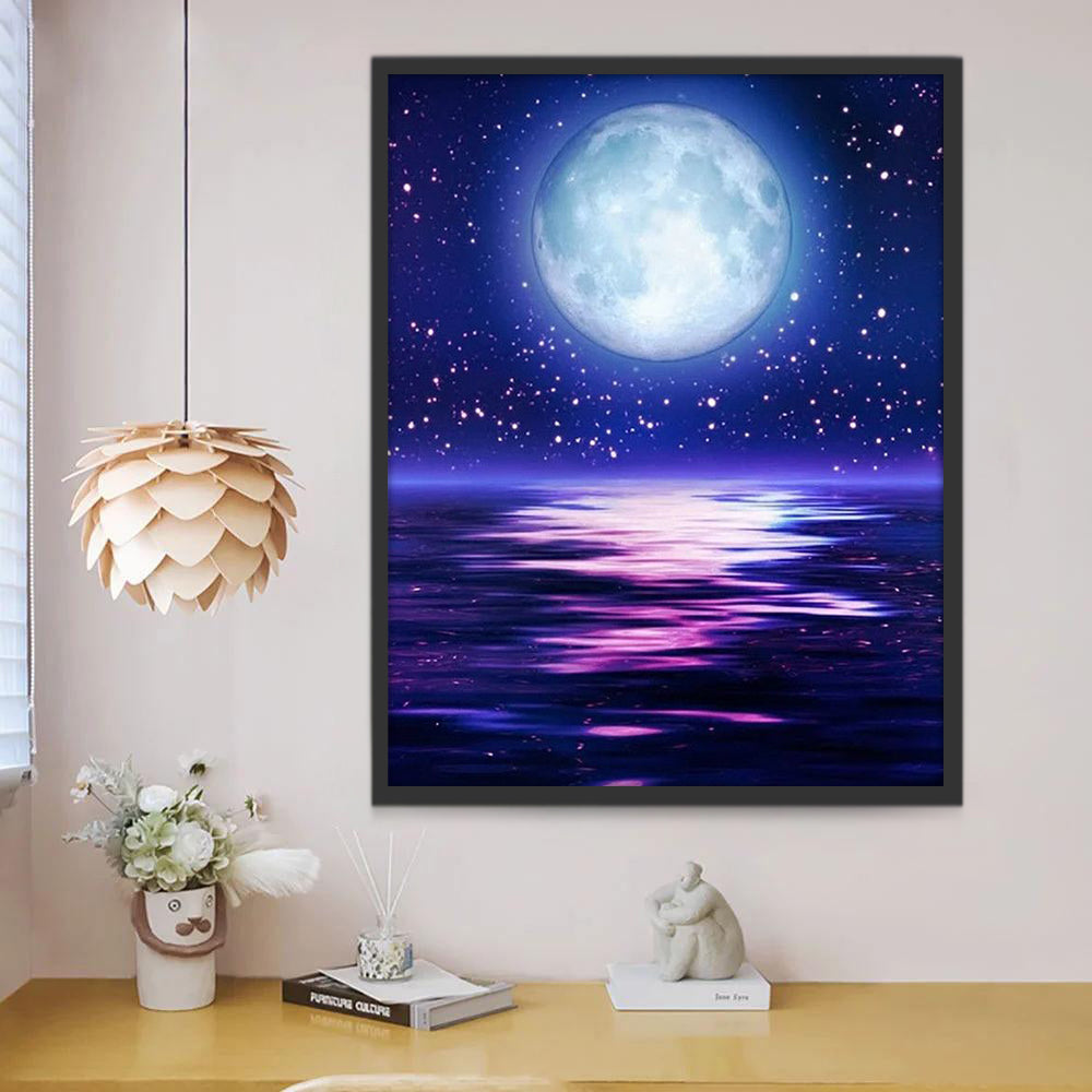 Luna Estupenda y Estrellas sobre Mar Pintar por Números