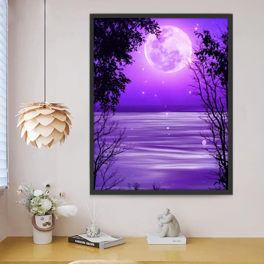 Luna Morada y Siluetas de Árboles Pintar por Números