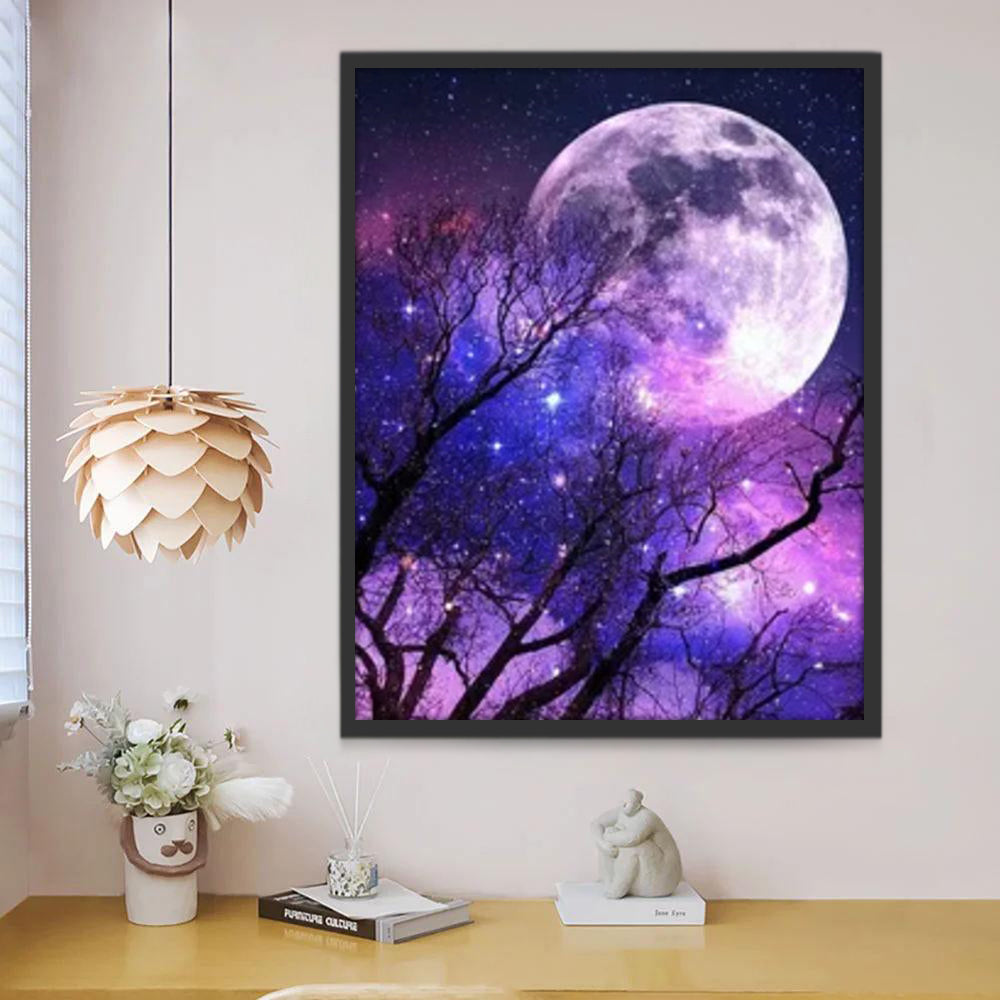 Luna y Árboles en el Cielo Estrellado Pintar por Números