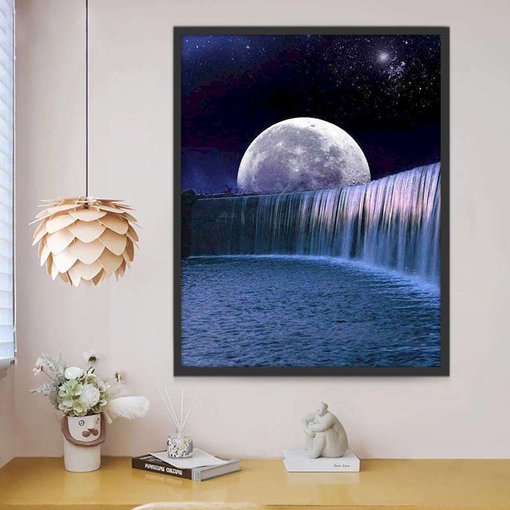 Luna y Estrellas sobre la Cascada Pintar por Números