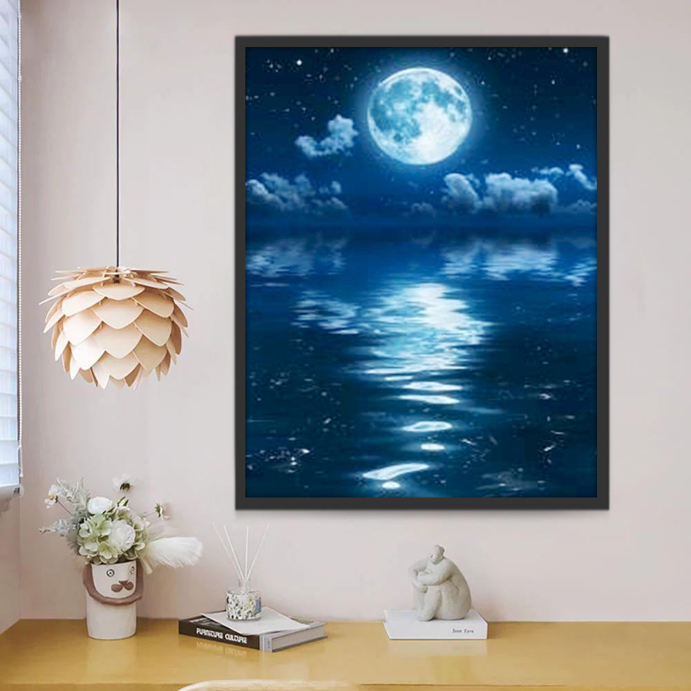 Luna y Nubes Blancas sobre el Mar Pintar por Números