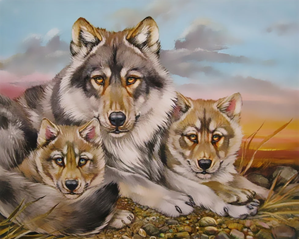 Madre Lobo y Dos Lobos Pequeños Pintar por Números