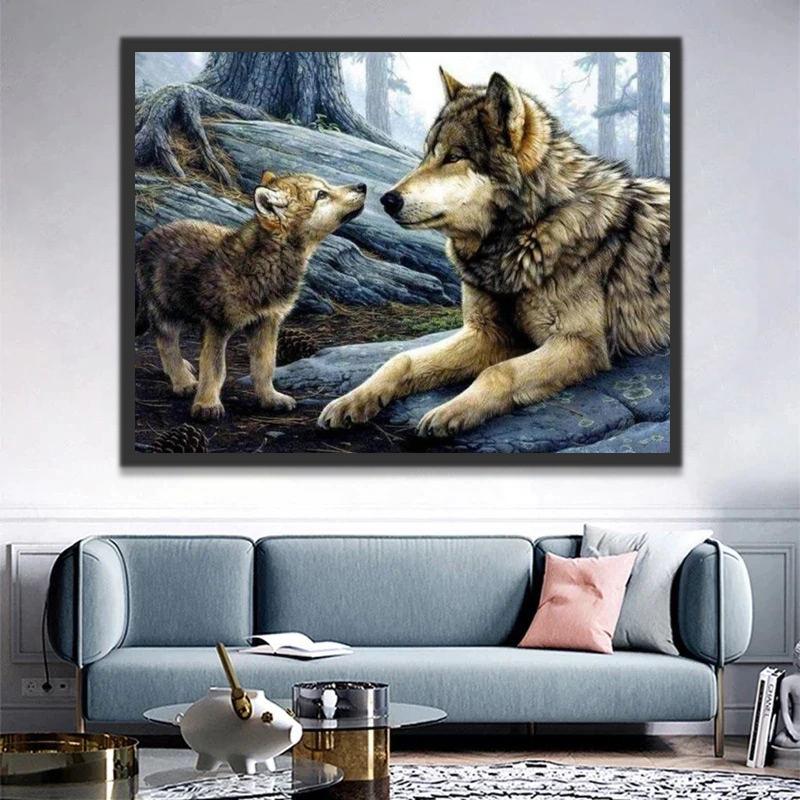 Madre Lobo y Lobo Pequeño en Bosque Pintar por Números