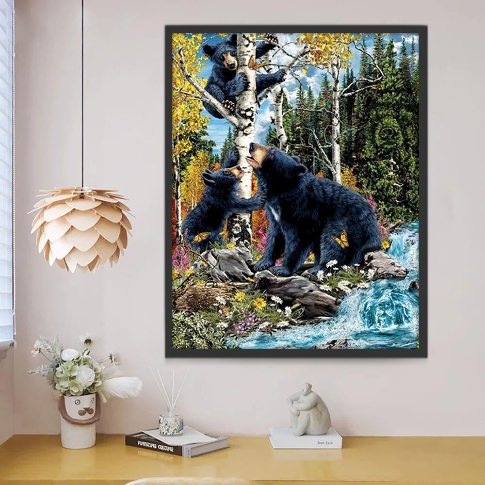 Madre Oso y Osos Bebés sobre Árbol Pintar por Números