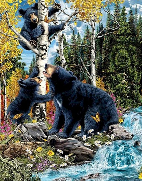 Madre Oso y Osos Bebés sobre Árbol Pintar por Números