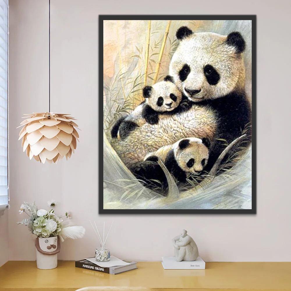 Madre Panda y Dos Pandas Bebés Pintar por Números