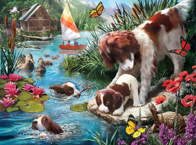 Madre Perra y Sus Perritos al Lado del Río Pintar por Números