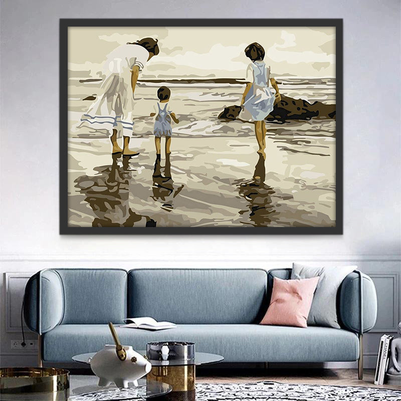 Madre y los Niños al Lado de Mar Pintar por Números
