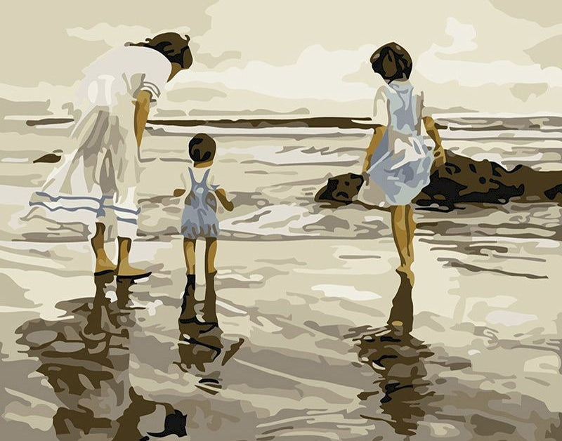 Madre y los Niños al Lado de Mar Pintar por Números