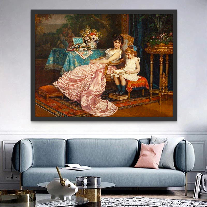Madre y Su Niña en la Habitación Pintar por Números