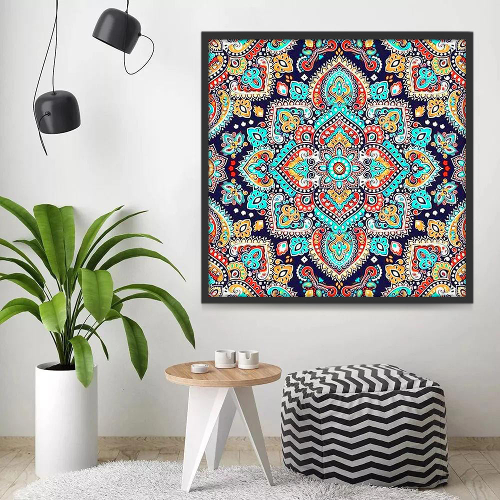Mandala Colorida en Forma Cuadrada Pintar por Números