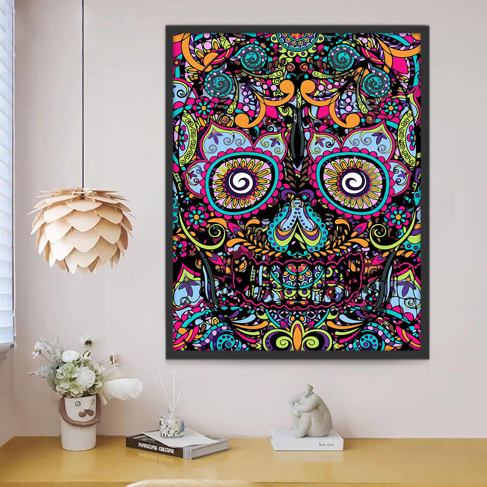 Mandala Colorida en Forma de Cráneo Pintar por Números