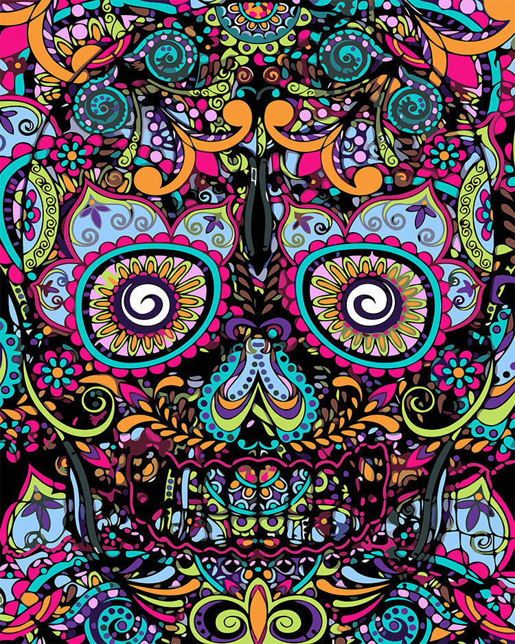 Mandala Colorida en Forma de Cráneo Pintar por Números