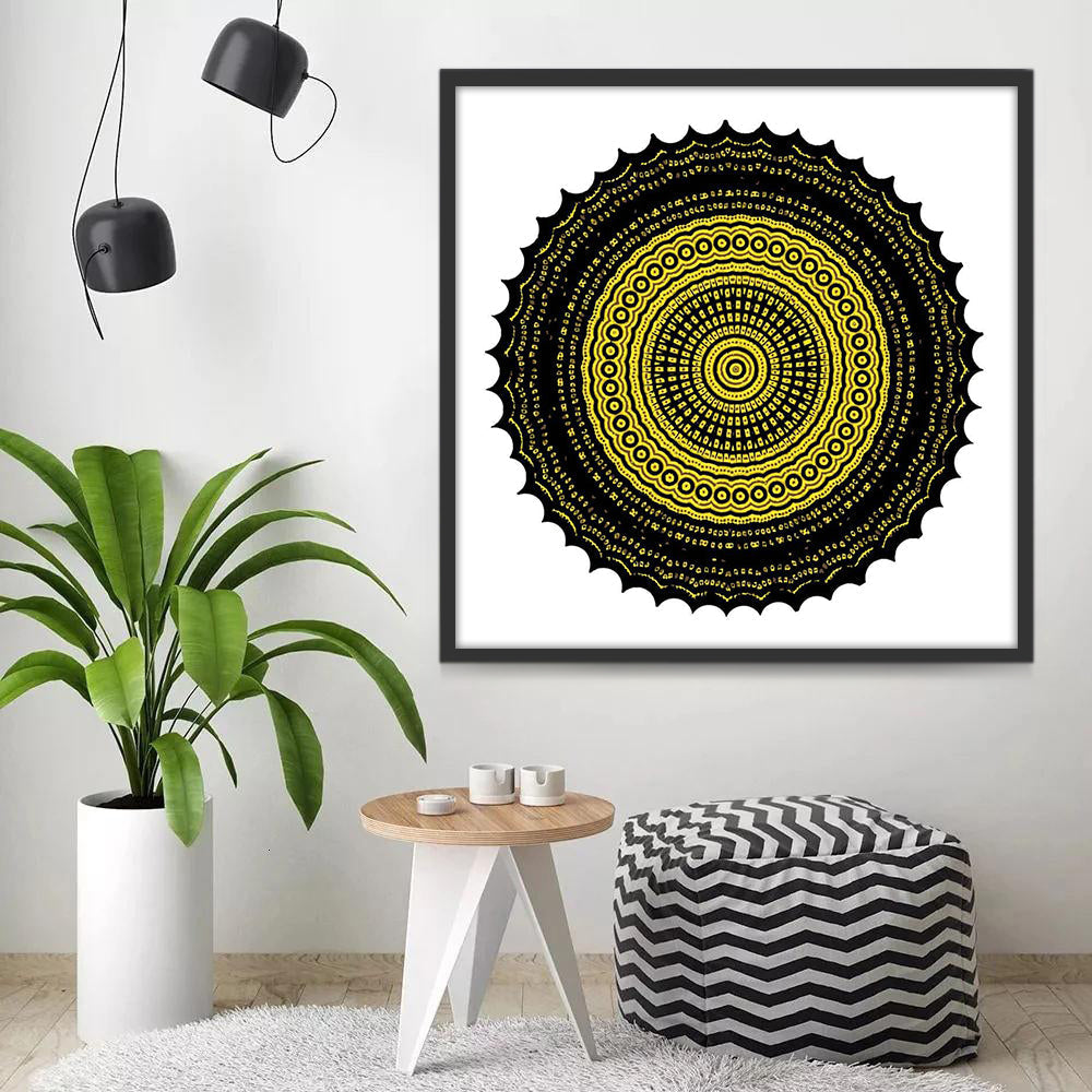 Mandala Redonda Amarilla y Negra Pintar por Números