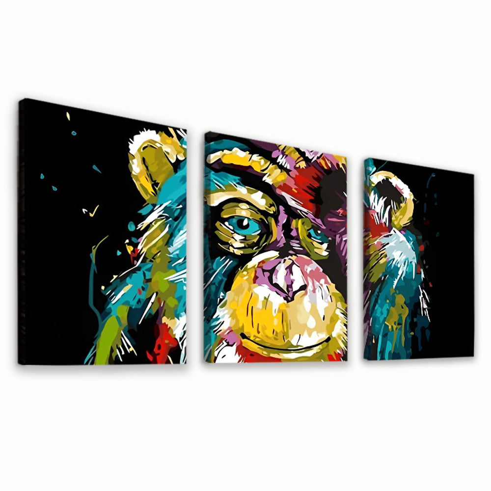 Mano de Mono Colorido sobre Su Cabeza 3 Partes Pintar por Números