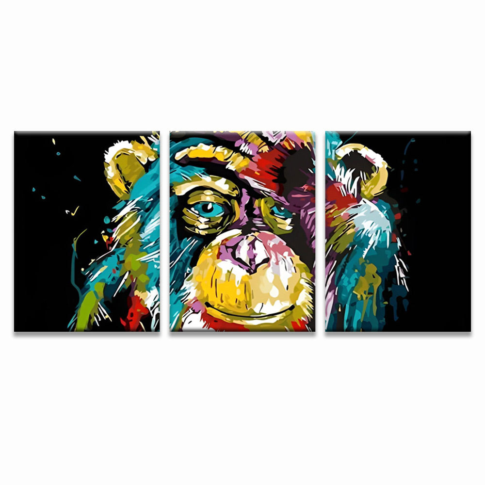 Mano de Mono Colorido sobre Su Cabeza 3 Partes Pintar por Números