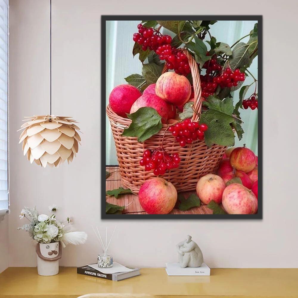 Manzanas y Grosellas Rojas en Cesta Pintar por Números