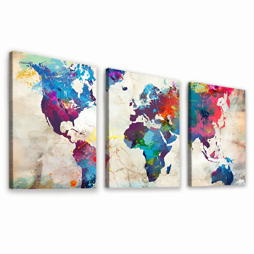 Mapa Colorido del Mundo del Vintage 3 Partes Pintar por Números
