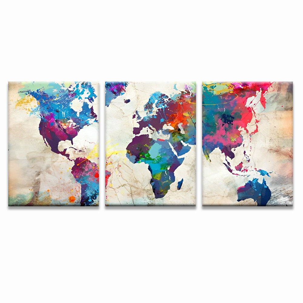 Mapa Colorido del Mundo del Vintage 3 Partes Pintar por Números