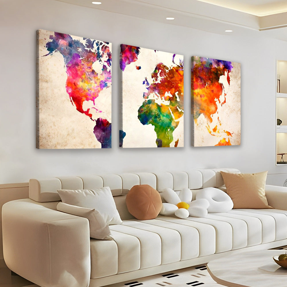 Mapa Mundial Colorido en el Papel Antiguo 3 Partes Pintar por Números
