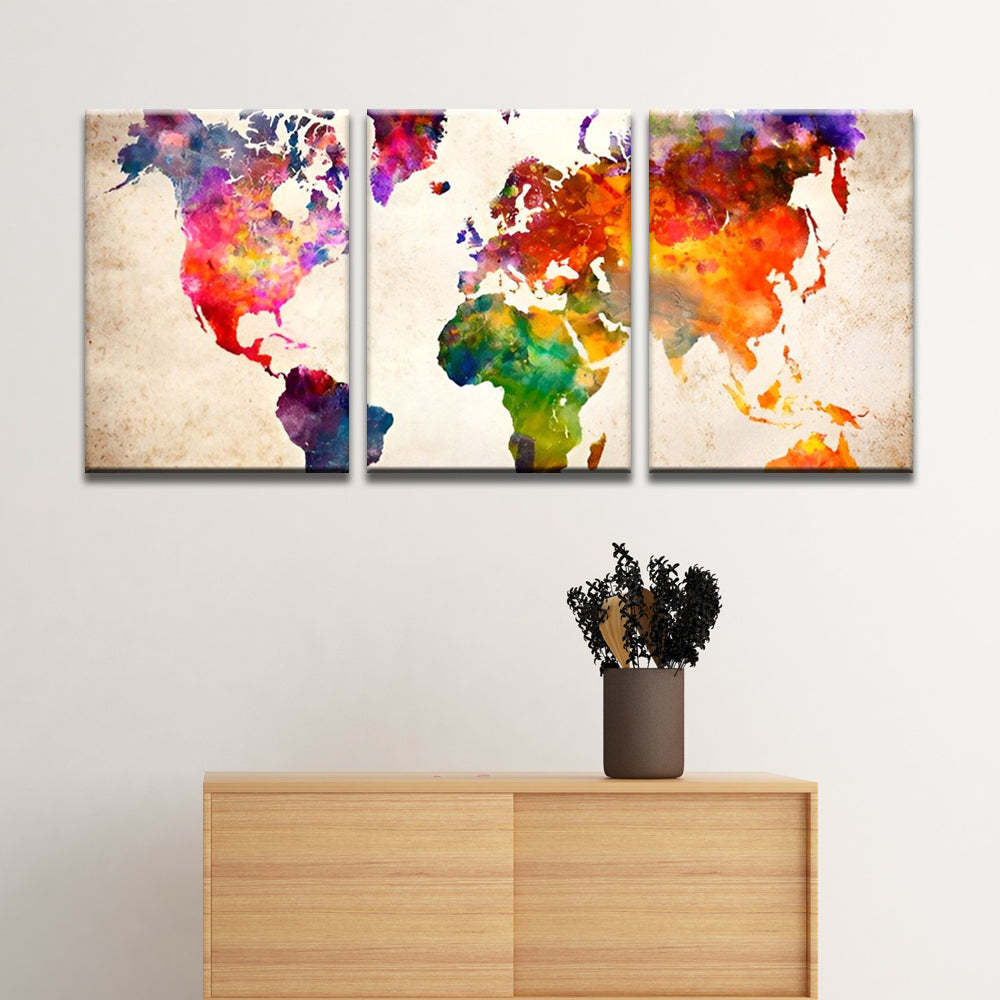 Mapa Mundial Colorido en el Papel Antiguo 3 Partes Pintar por Números