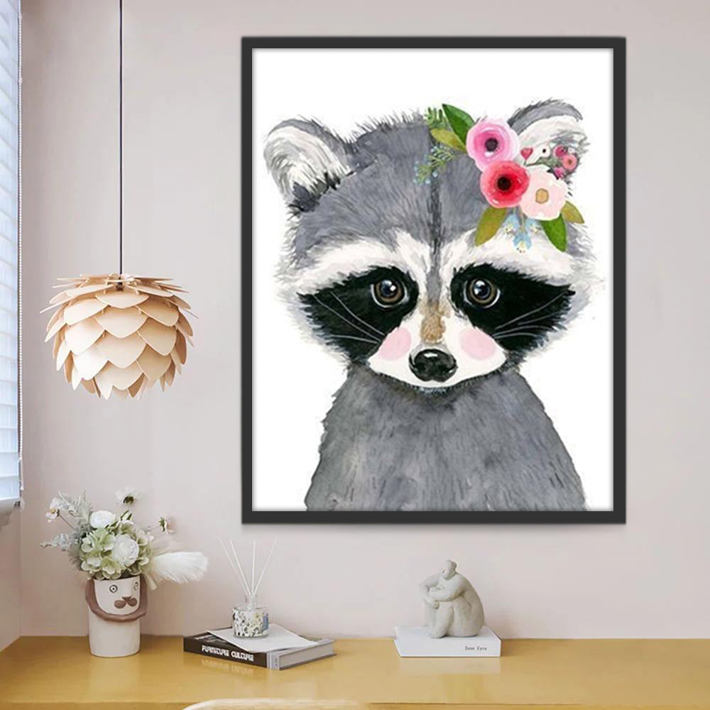 Mapache Lindo con Flores sobre Su Oreja Pintar por Números