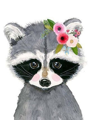 Mapache Lindo con Flores sobre Su Oreja Pintar por Números